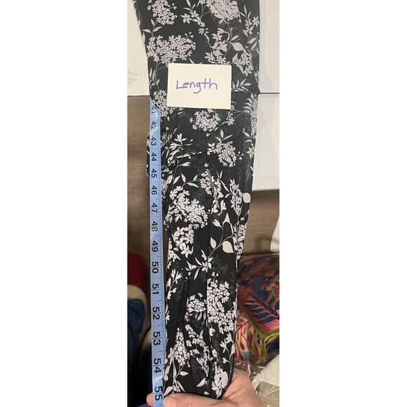 Banana Republic Black Gray Floral Maxi Dress 14 Asymmetrical Hem Flowy Ruffle - Picture 9 of 12